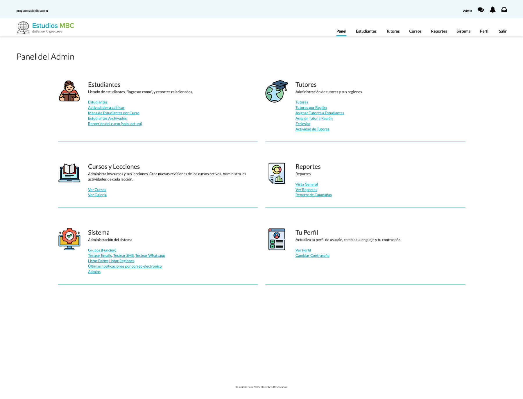 Estudios platform dashboard with course and user management tools