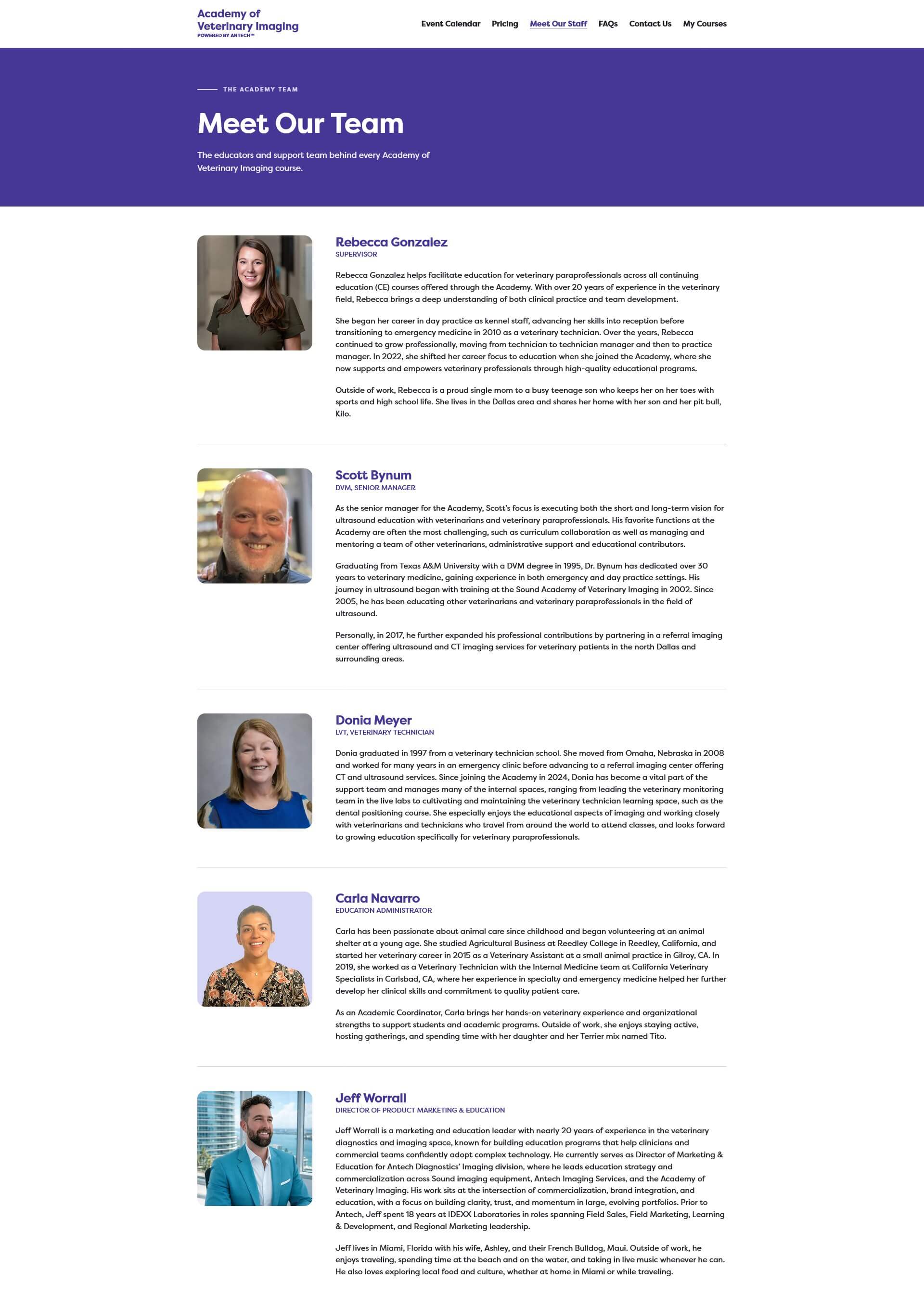 Custom Shopify instructor profiles page design