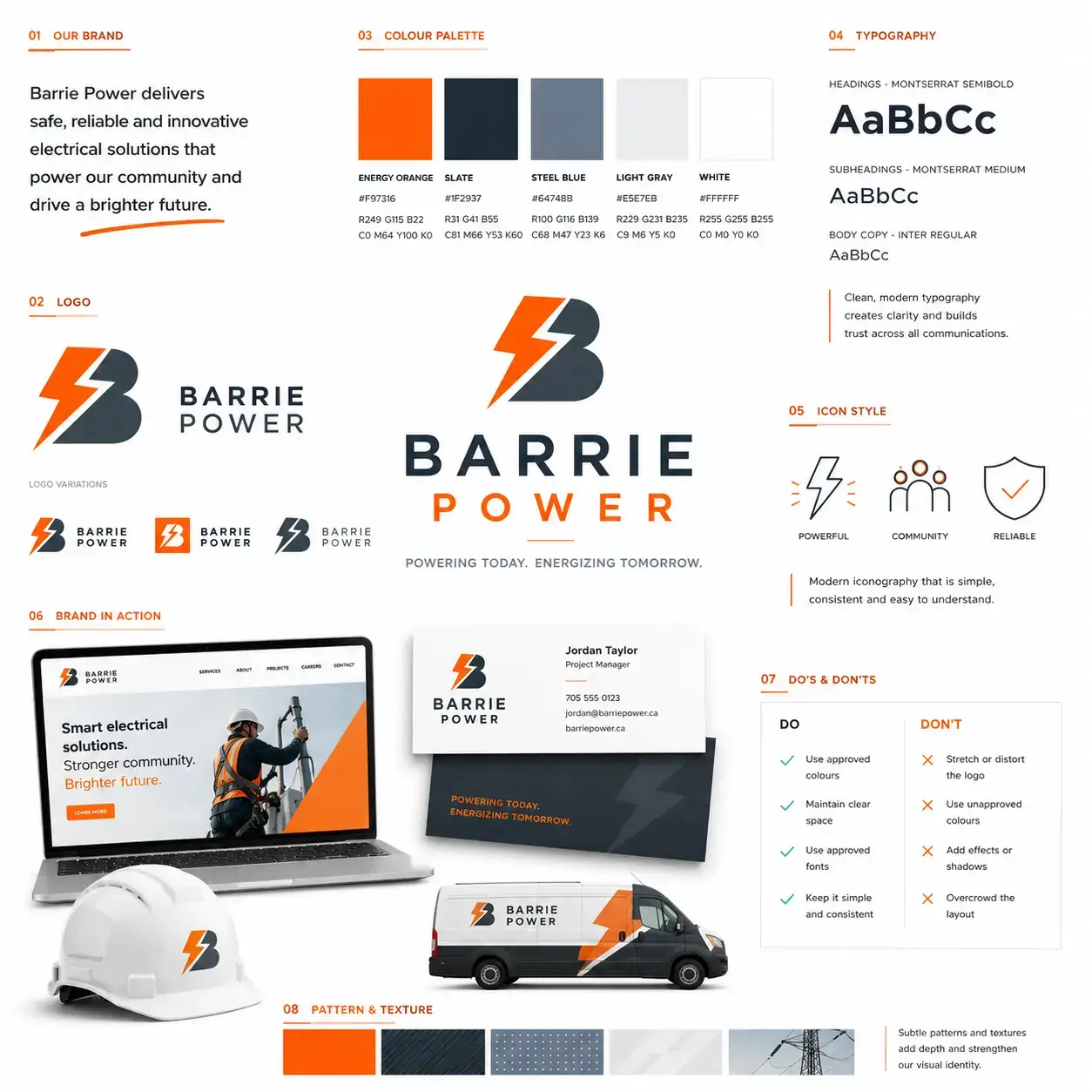Brand identity design system with logo, colour palette, and typography