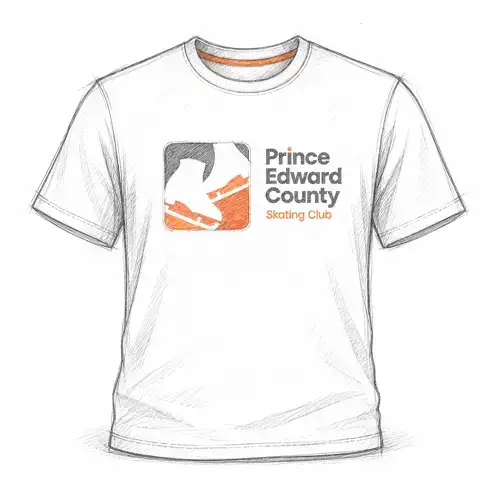 Branded t-shirt with the Prince Edward County Skating Club logo